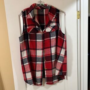 SHEIN Red and Black Plaid Vest